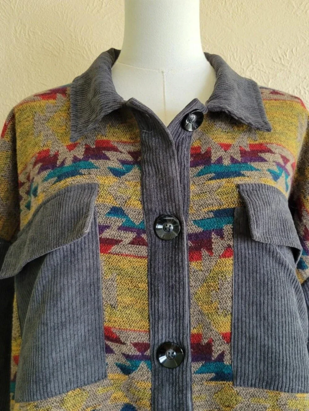 Davi & Dani | Rainbow Aztec Gray Corduroy Jacket
